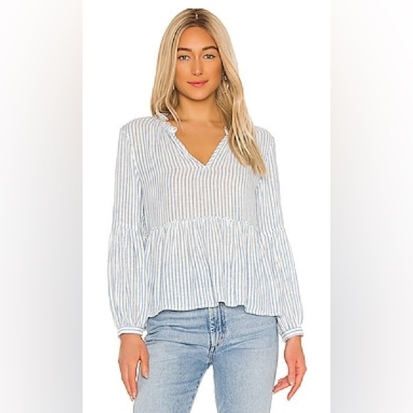 Rails Raylyn Fremont Linen Rayon Blend Blue White Striped Boho Blouse Top Small - Picture 3 of 16